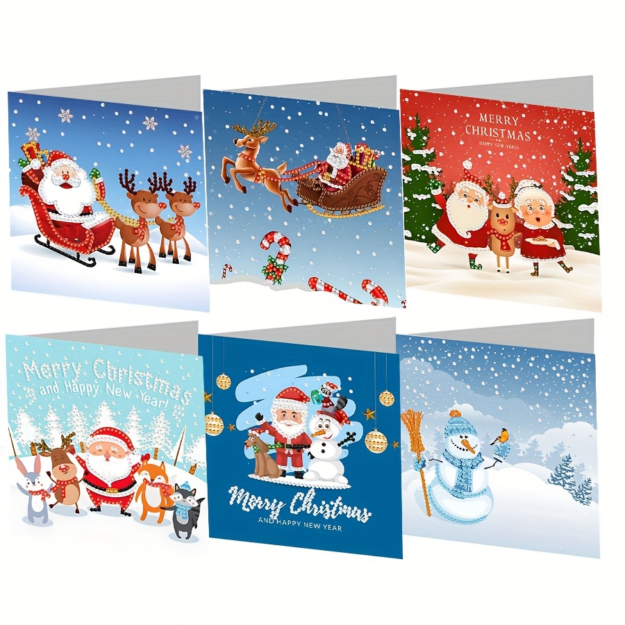 6 STUKS Kerstmis Diamant Kunst Schilderij Wenskaarten Set, DIY Diamant Kunst Kerstkaarten, Retro Kerstkaart Maak-kits voor Familie Vrienden Handgemaakt Cadeau
