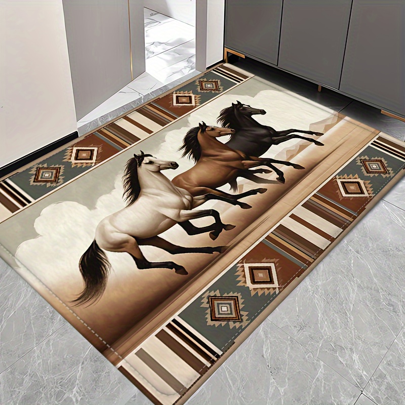

Thick Flannel Doormat With 1.2cm Sponge - Horse Design Non-slip, Stain-resistant, Washable Polyester Rug For Living Room, Bedroom, Kitchen, Office - Absorbent, Waterproof Carpet