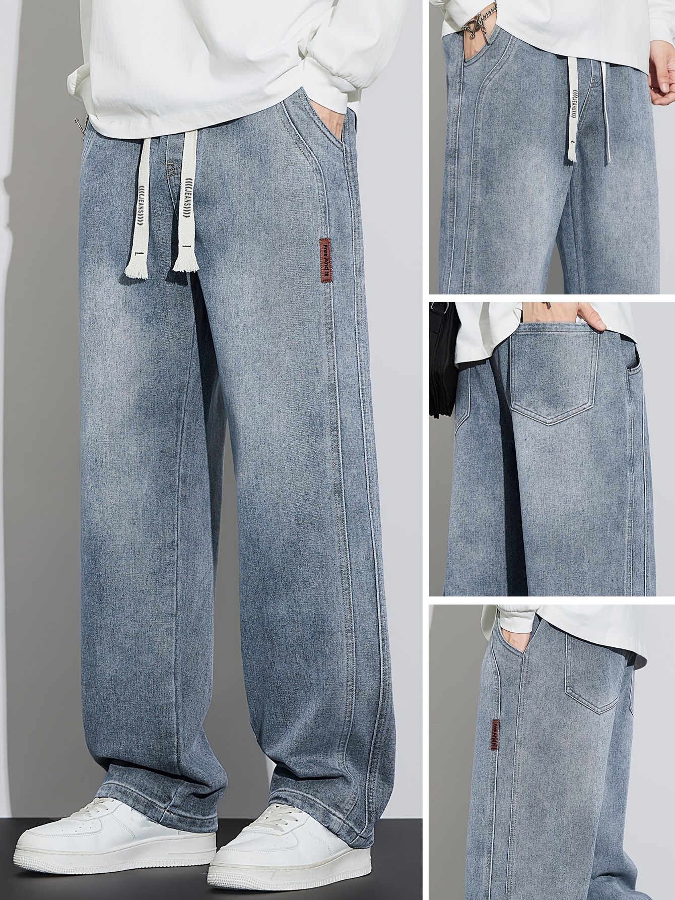 gewaschene herrenjeans, herbstmode trendige jungenhafte campus jugendliche energetische strapazierfähige anti-falten herrenhose, ganzjahres outdoor vielseitige   loose bequeme sportliche casual mop straight jeans ( . )