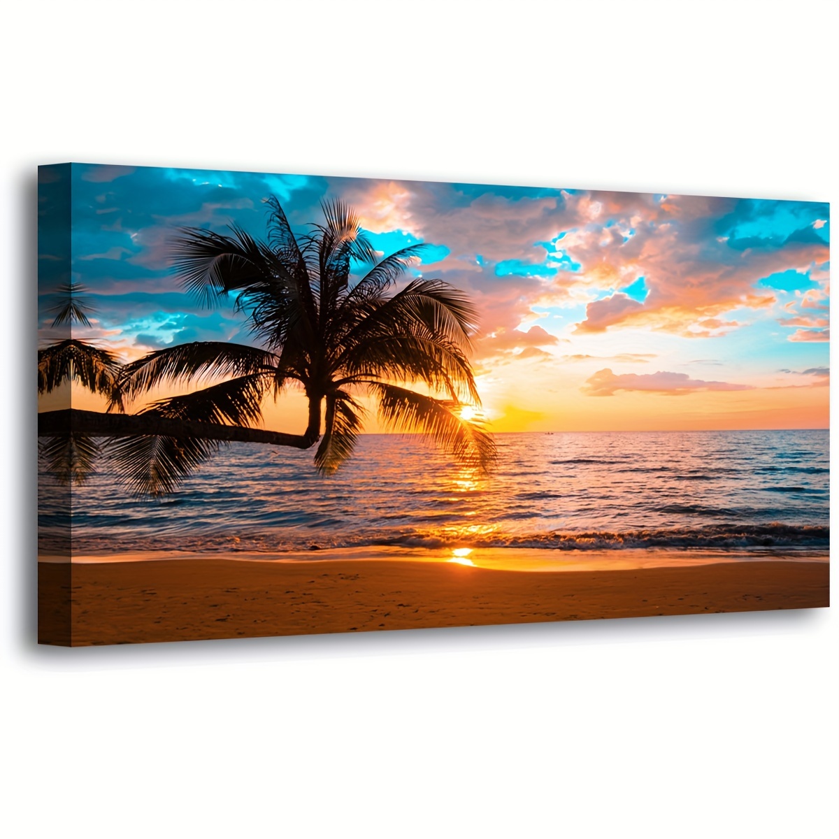 

Wood Frame Picture Canvas Print For Living Room And Bedroom Wall Decor Palm Landscape Print Paitnings For Home Decor Artwork Sunset Canvas Art Waterproof Stretched Ready To