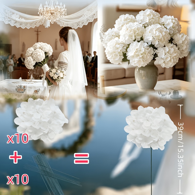 TEMU 20pcs Premium New Style Artificial White Hydrangea Bouquet / 10 Flower Heads   10 Stems â Suitable For Weddings, Home, Garden, Tabletop Decor â