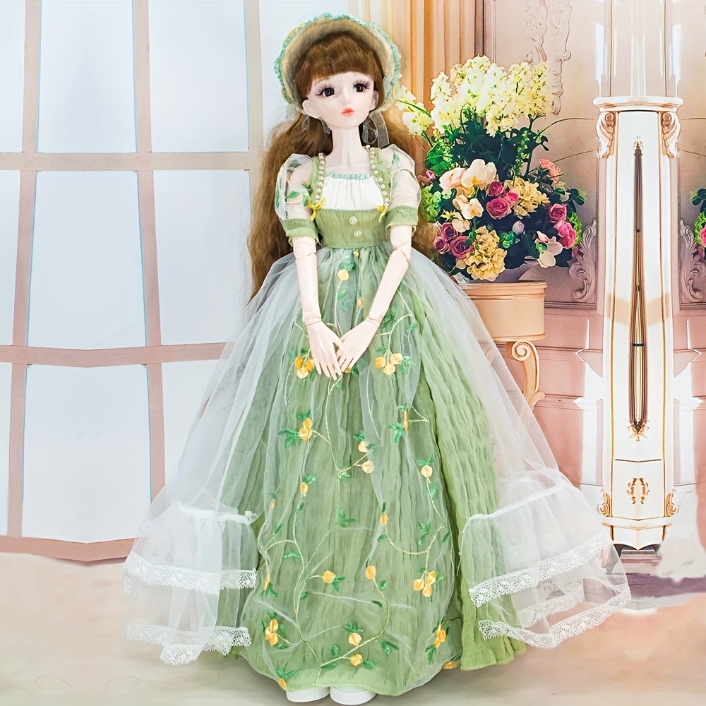 60cm/22&*; Doll Princess Dress with Matching Hat Floral Court Style  Skirt, Lace Trim Puff Sleeves, Multiple Looks (Sporty, Casual, Cool) No 
