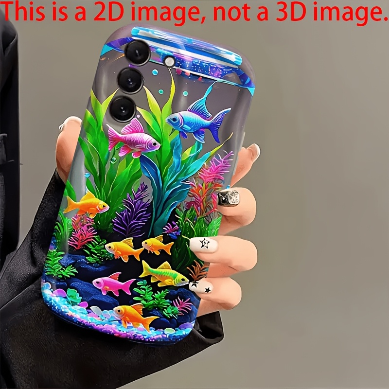 TEMU Phone Case: 2d Curly Wavy Border Phone Case - In A Colorful Aquarium, Swim Aquatic Plants. Printed Phone Case Compatible With Iphone