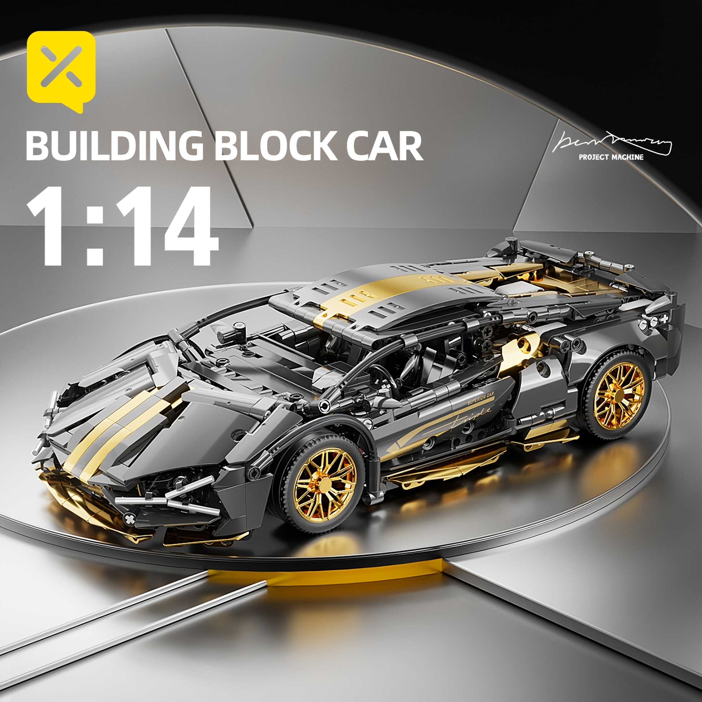 E-shop 2519 Teile 1:10 Schwarz-Gold Sportwagen Modell Bausatz Geschenk, Festliche Geschenke Geburtstag