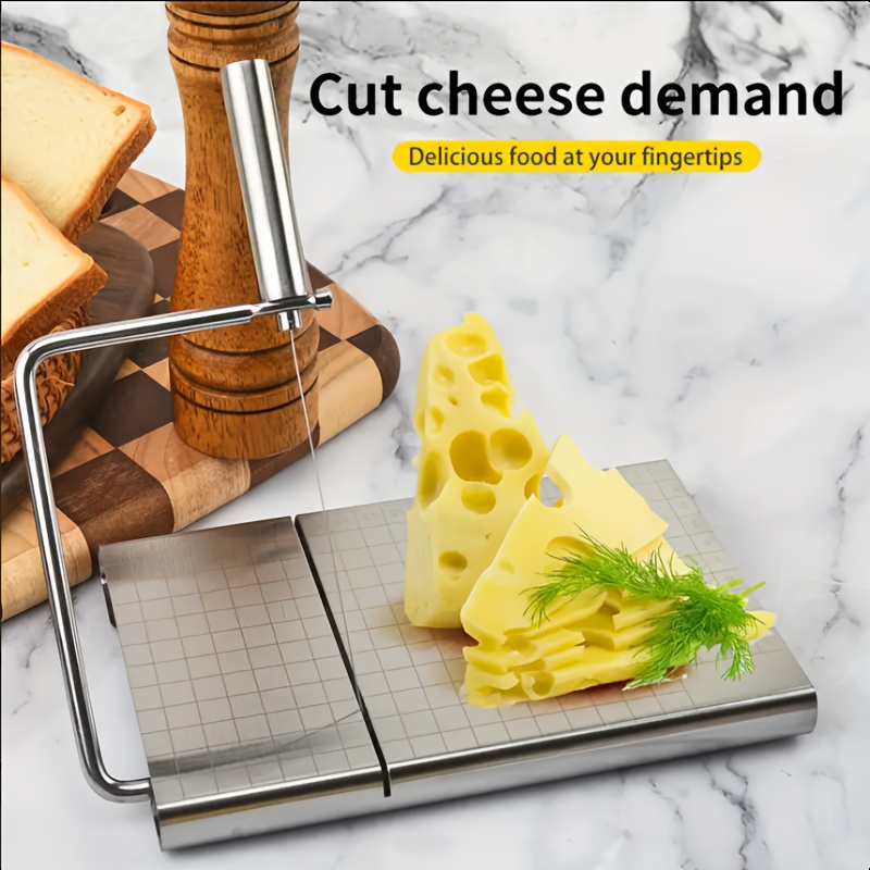Stainless Steel Cheese Slicer Set Including a Cutting Board And Five Replacement Wires for Cutting Block Cheese.