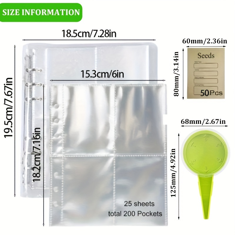 Image of Seed Storage And Organization Kit, Includes 1 Seed Storage And Organizing Bag With 200 Seed Organizing Bags, 50 Reusable Self-sealing Seed Envelopes, 1 Seed Sower