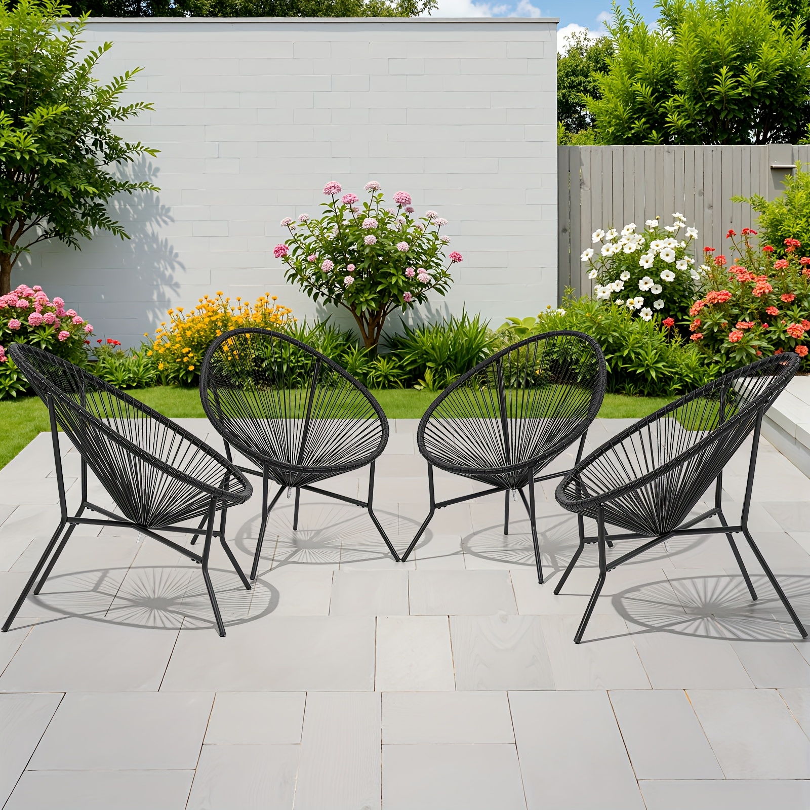 Set of 2/4/6 Acapulco Chairs for Outdoor Use, Contemporary Patio Furniture Collection, Woven Bistro Set Featuring a Metal Frame Suitable for Balconies, Lawns, Porches, And Gardens, in Black Color