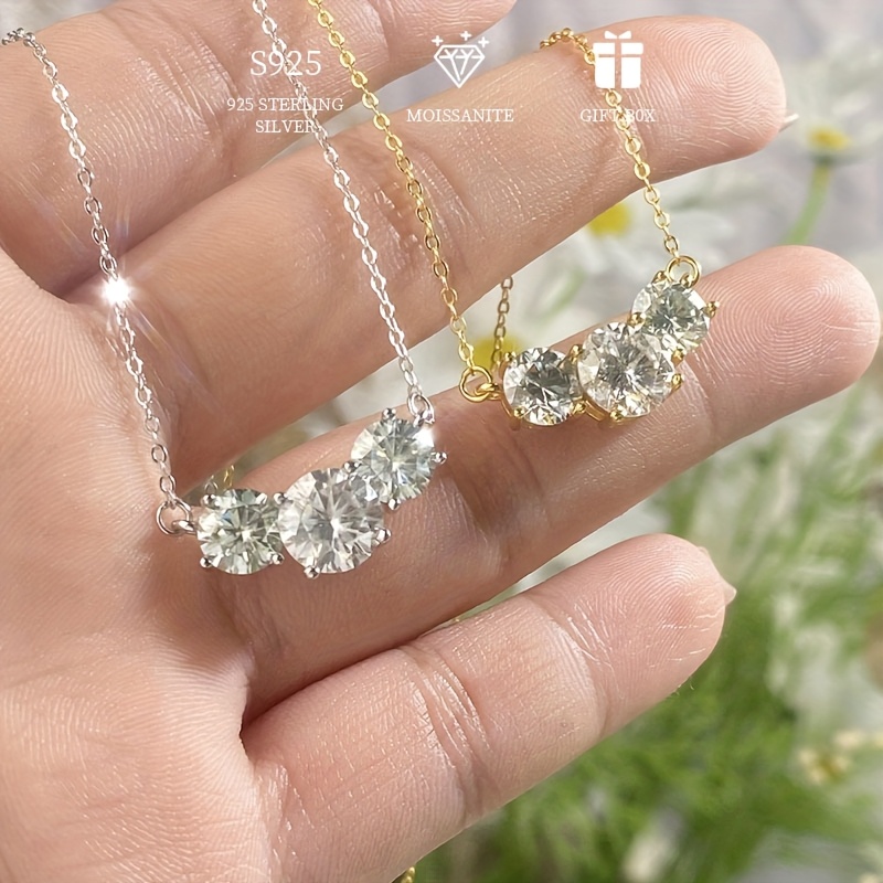 925 Sterling Silver Half Eternity Moissanite Pendant Necklace