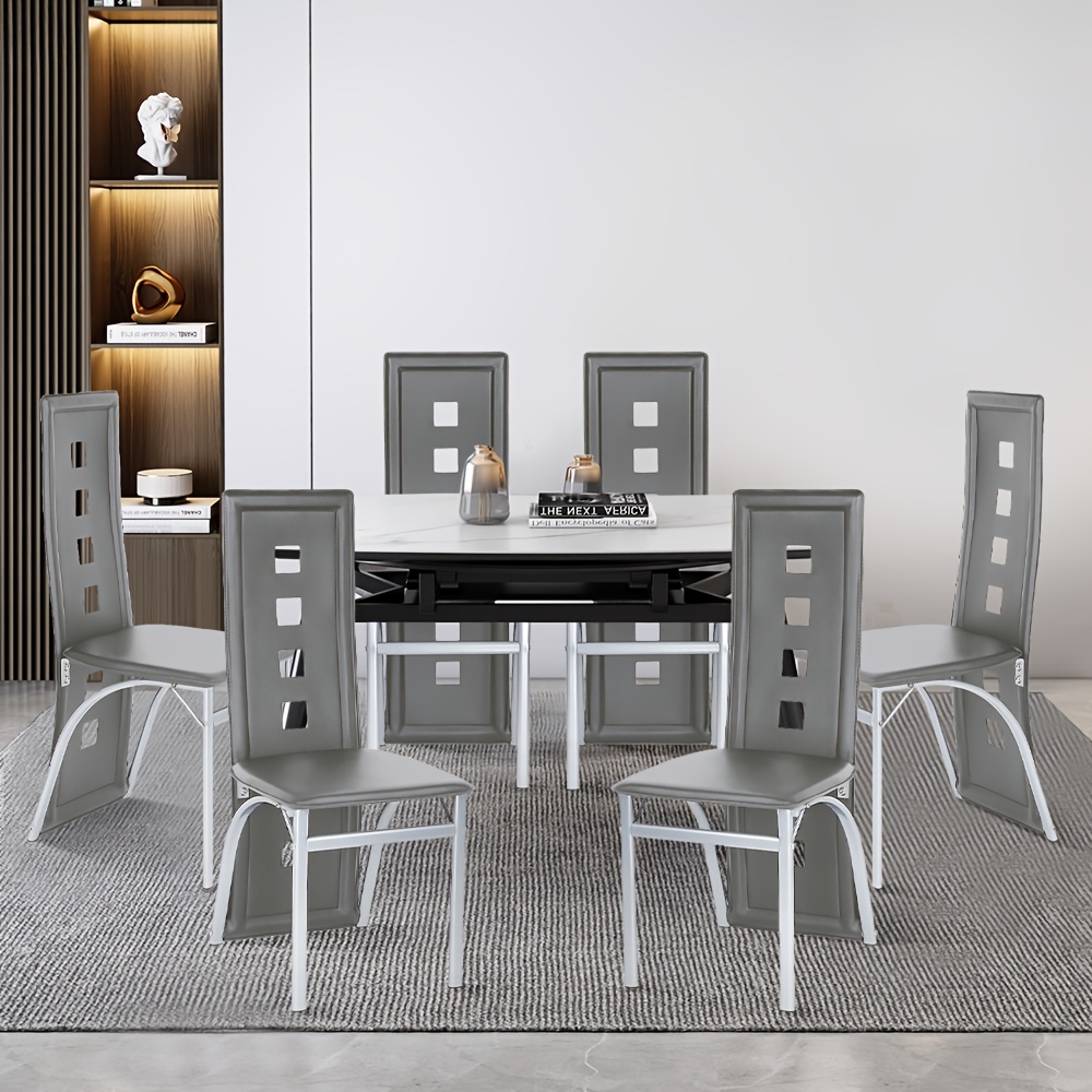 Set Of 6 High Back Wedding Chairs, Pu Upholstered Guest Chairs With Unique 4-hole , 102cm Tall Indoor Dining Chairs For Events & Home, 43x42cm Seat