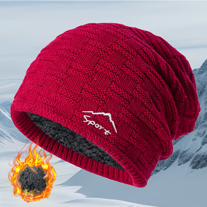 TEMU Unisex Autumn And Winter Outdoor Warm Hat, Ski Hat, Fishing Hat, Mountaineering Hat, Embroidered Mountain Sport Knitted Hat, Warm, Thickened,