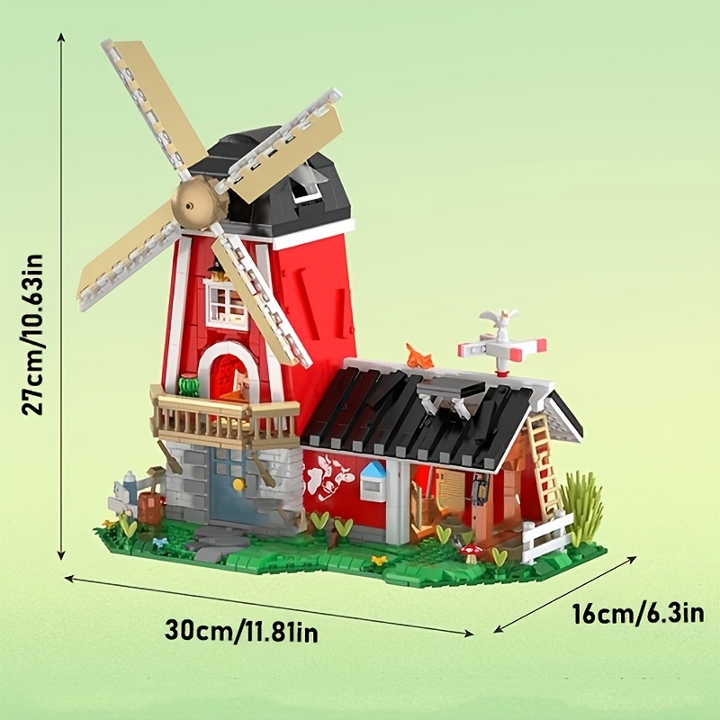 Image of (no Original Box) 1310pcs Bricks Assembly Windmill Cow Workshop Block Model For Birthdays, Halloween, Christmas Gift, Imb40201 Windmill Dairy Workshop Buildings Block Brick Toys For Home Decoration.