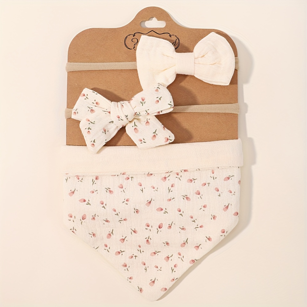 3pcs Set Of Adorable Bibs With Bow Print, Soft And Comfortable For Daily Use During Meals