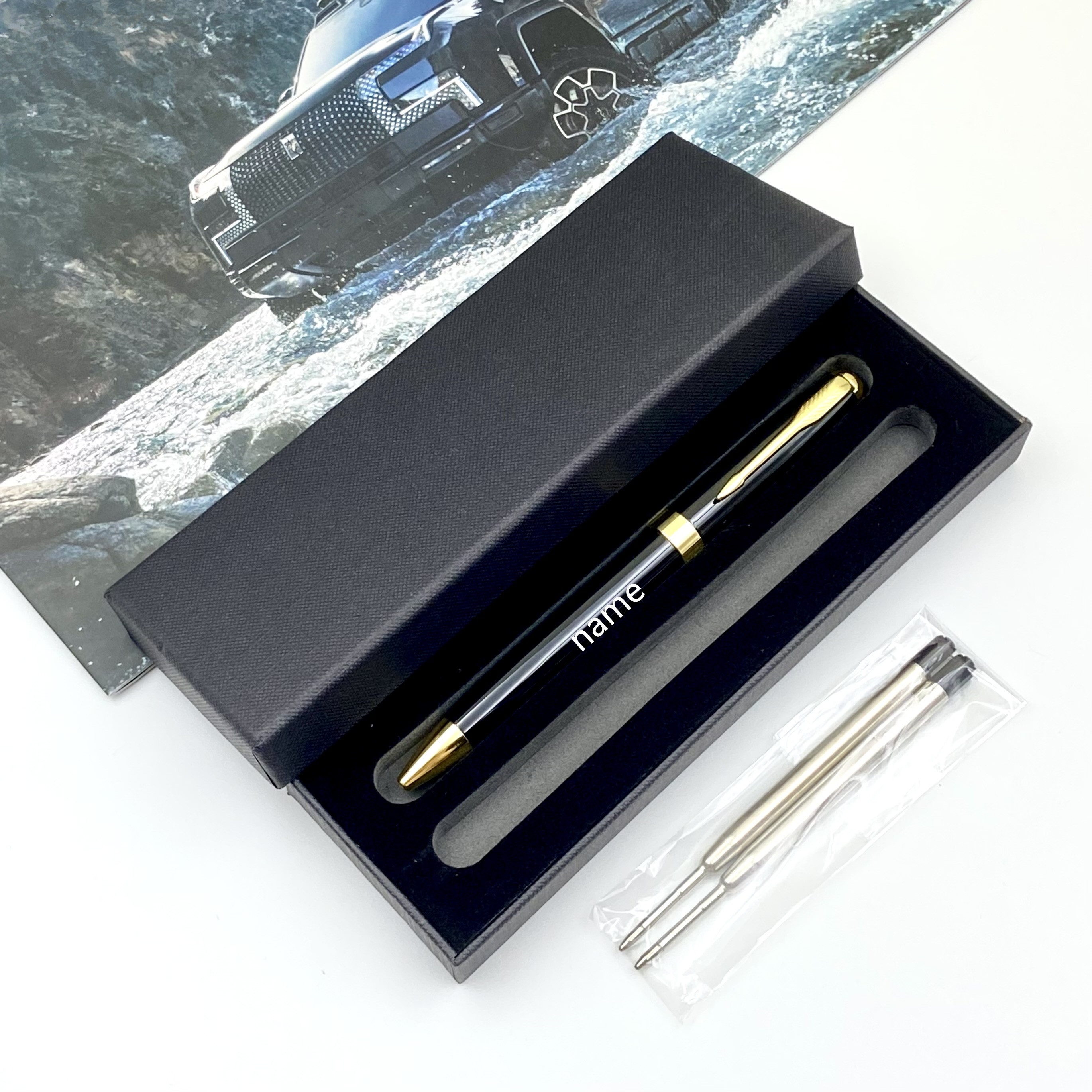 Image of Youya Golden Ballpoint Pen Rotary Telescopic 1pc+2pcs Pen Refill Gift Box Set, Black Gift Pen,0.7can Be Filled With Oil Pen. Back-to- Celebration Gift