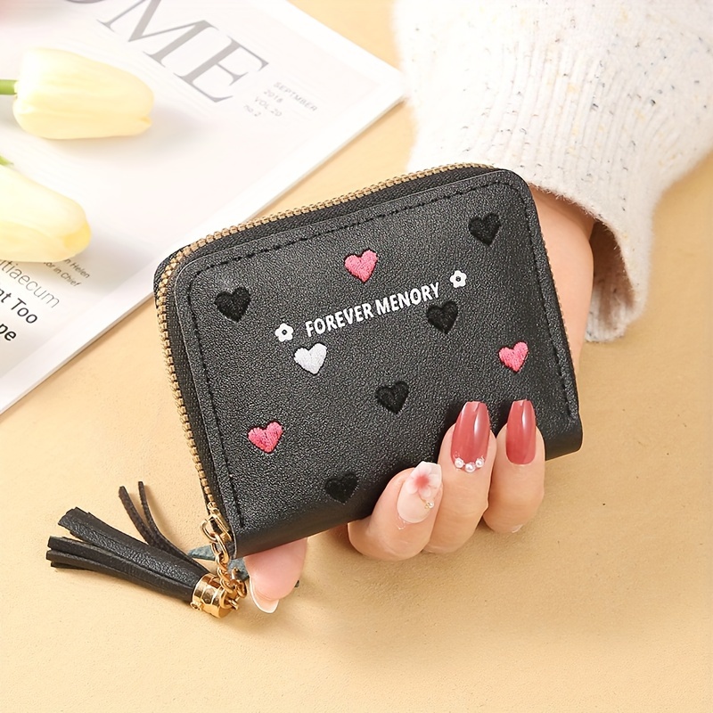 

Women's Elegant Short Wallet, Foldable Flap Mini Coin Purse, Multifunctional Folding Pu Leather Coin Pocket With Tassel Accent