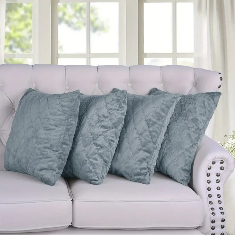 4pcs quilted micromink plush fuzzy soft decorative pillow covers set with double sided no insert stylish cushion cover for sofa couch chair living room bedroom decor Product details 3