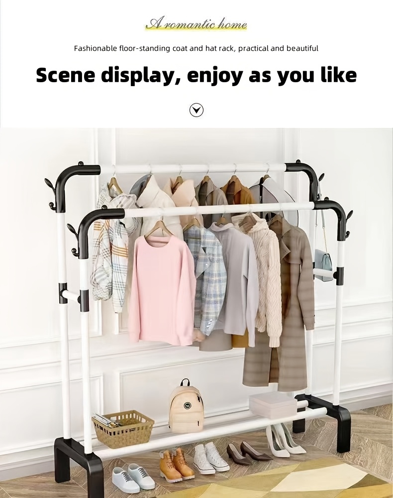 popular   stainless steel multi functional wardrobe clothes rack space saving design easy assembly with shelves and hooks portable clothing rack for balcony dorm bedroom Product details 14