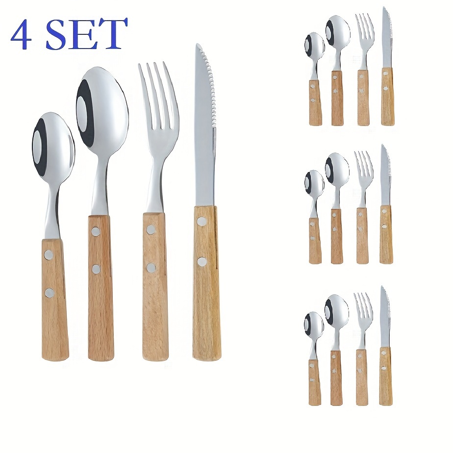 

16pcs Stainless Steel Cutlery Set With Pear Wood Handles, Suitable For Home, Restaurant, Hotel, And Other Dining Settings.