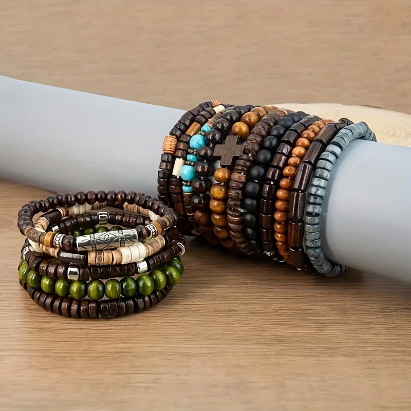 E-shop 16-teiliges Set, Bestseller Armband-Set im europäischen amerikanischen Vintage-Stil mit Holzperlen, handgefertigte Modeaccessoires,