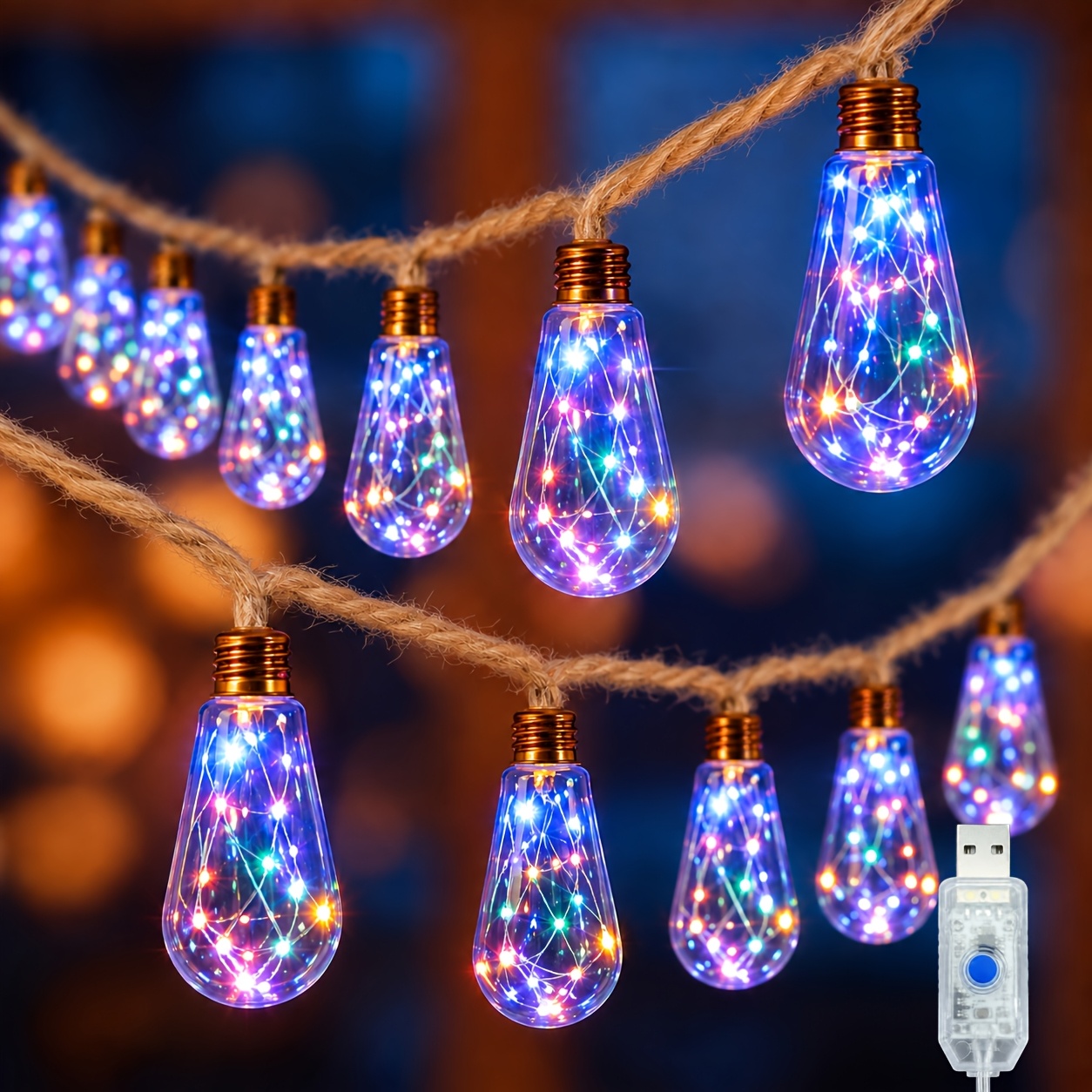 TEMU Outdoor Fairy Light String Usb Power Supply, 24/16/8 Retro Hemp Rope Light Strings, 8 Flashing , Suitable For Christmas, Tree, Camping, Birthday
