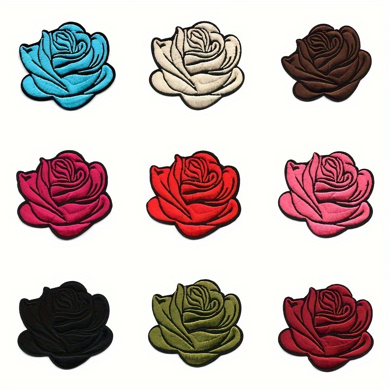 

9pcs Multi-colored Embroidered Rose Flower Patches For Men, Iron-on Embroidered Flower Patches For Hat Clothing Backpack