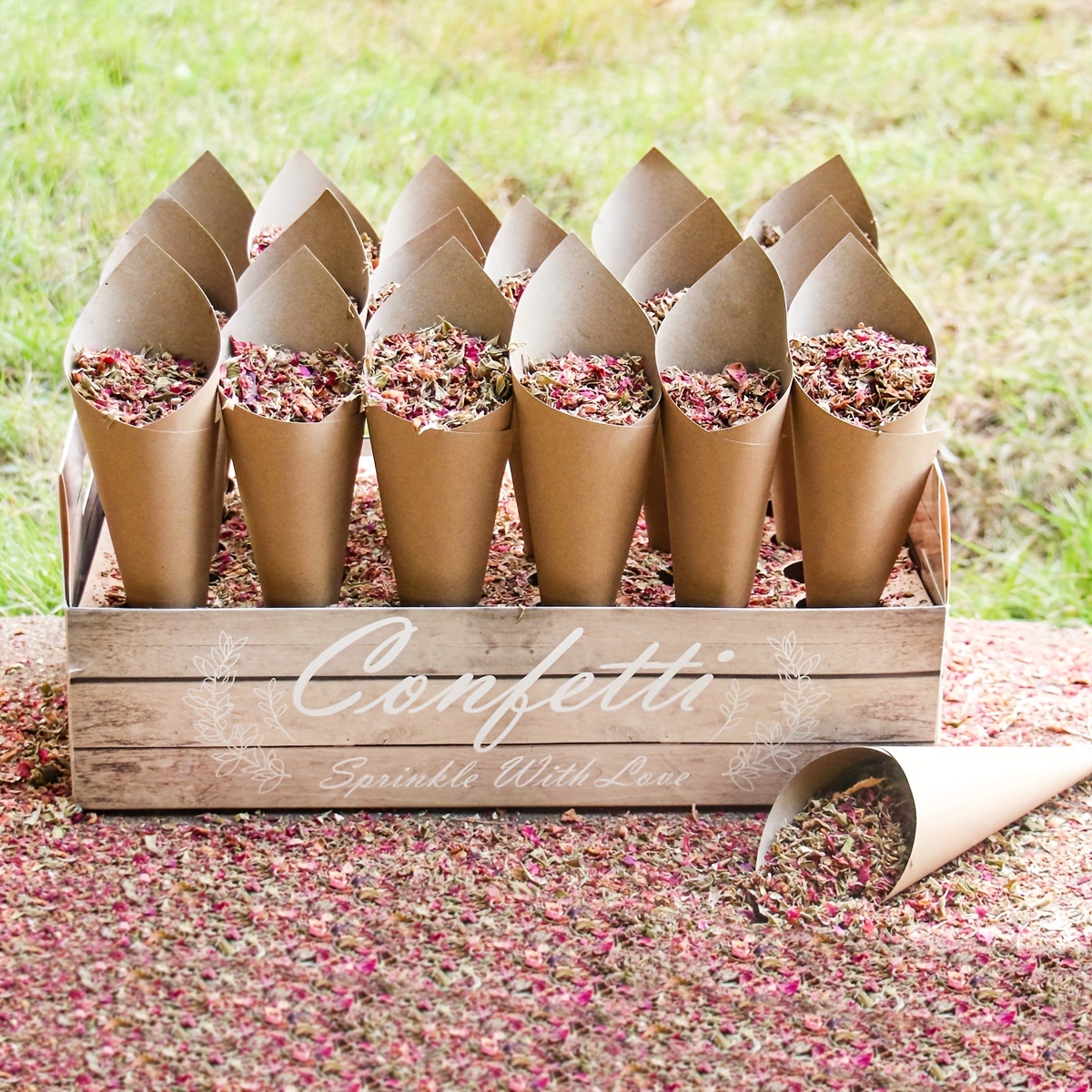 

1 Set Rustic Print Wedding Confetti Cones With Decorative Holder Box - No Electricity Or Battery Needed, Featherless, Ideal For Spring & , Day & Graduation Events, Wedding Decorations