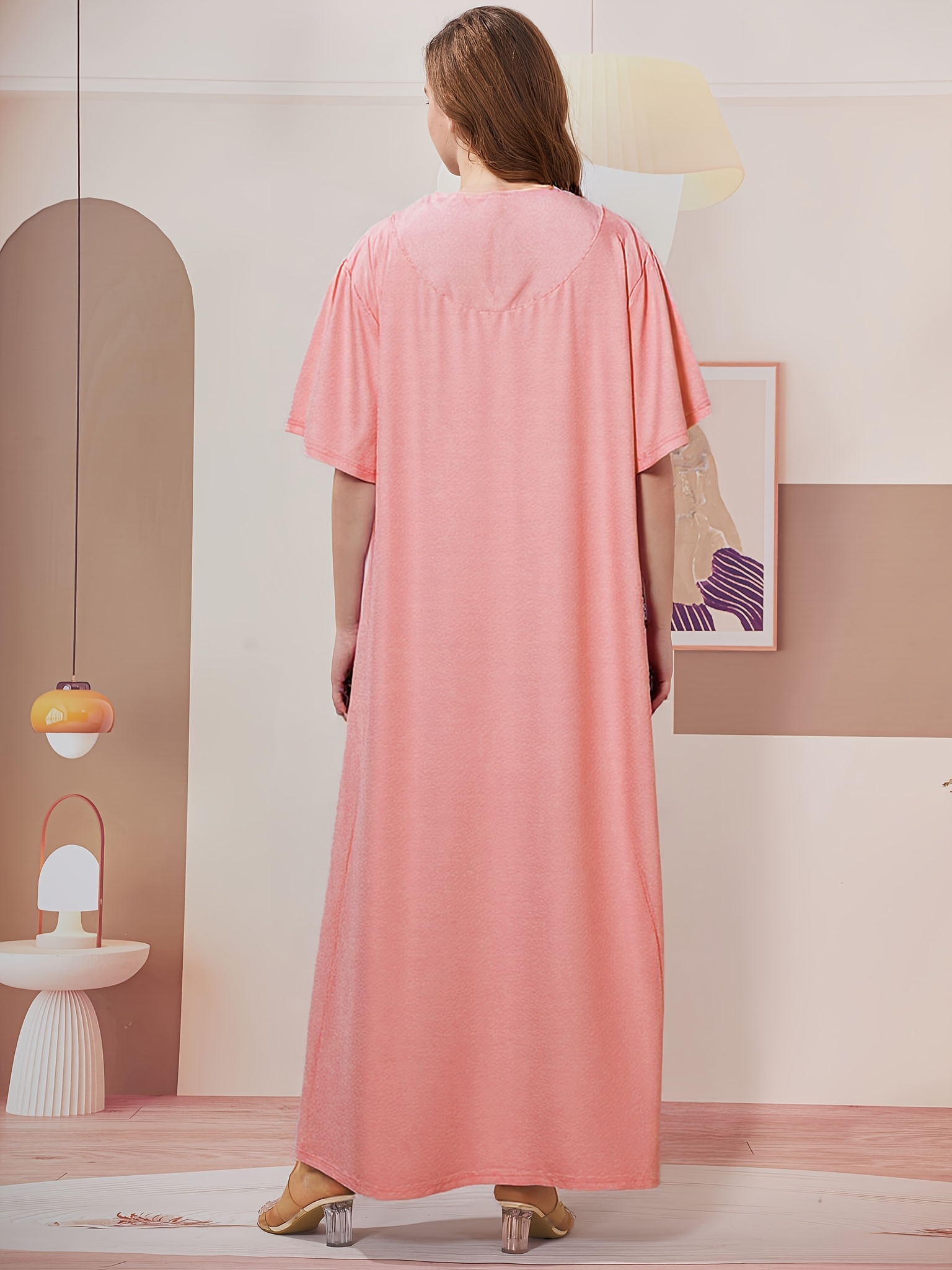 plus size women's elegant peach short sleeve maxi dress Temu Germany