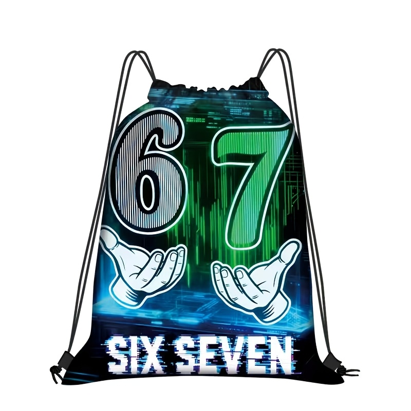 Image of 1pc 67 Pattern Drawstring Bag | With Practical Pockets, Portable, Suitable For Gym, Yoga, Travel, Fitness And Sports Backpack, Outdoor Travel Drawstring Bag, Drawstring Gym Bag