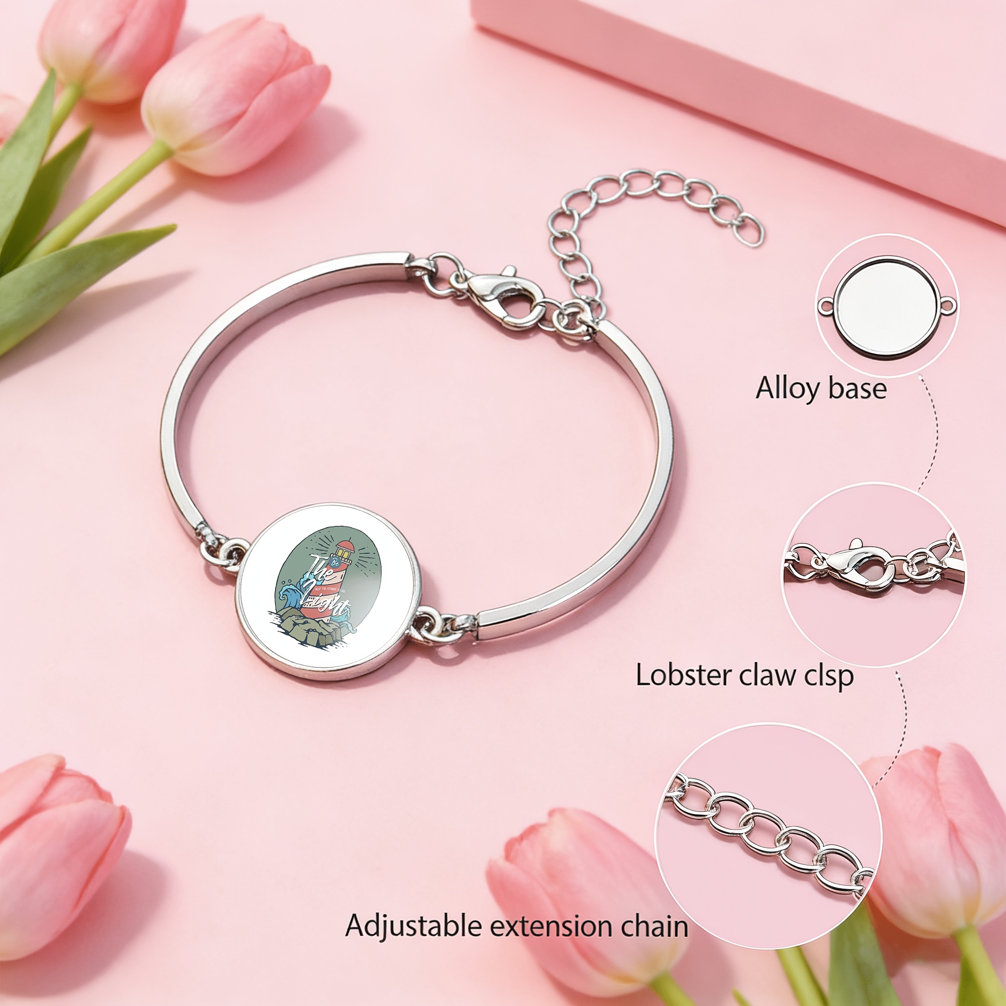 Adjustable Lighthouse Gemstone Inlaid Classic Bangle