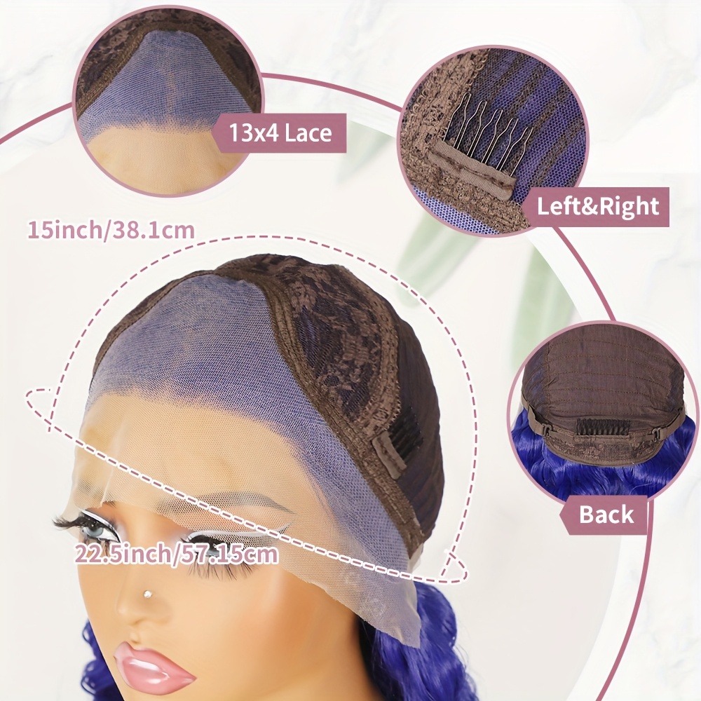blue synthetic lace front wig long   blue lace front wig   hairline heat resistant   navy blue color lace front replacement wigs 13x4 free part for fashion woman girls   wear 26 inch details 3