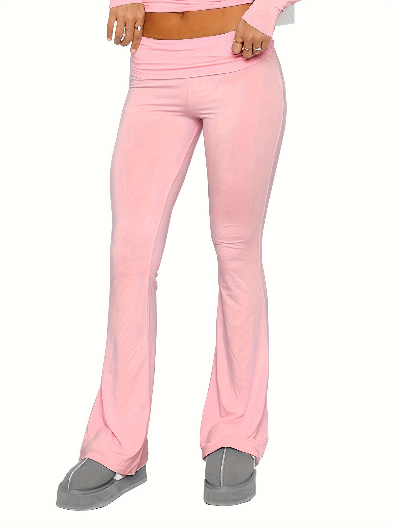 Women's Solid Color Bell Bottom Yoga Pants Loose Stretchy - Temu