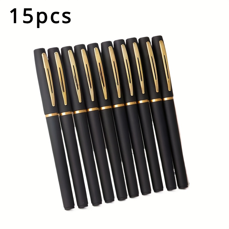 Image of 15pcs Gel Pens] 15pcs Fine Point Gel Pens, Sleek Black & Golden | 0.7mm, Large Capacity, Ideal For School And Office Use