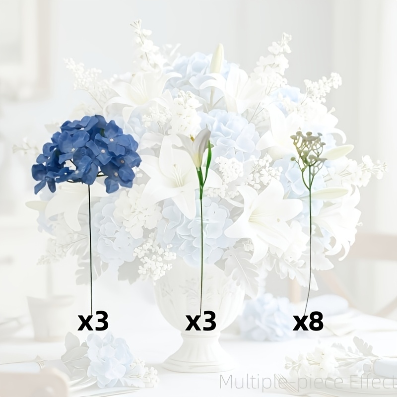 TEMU Ensemble de 14 pièces de roses artificielles réalistes brodées à de mille avec lys et bouquet 'S Breath, idéal pour , les cours, les tables de