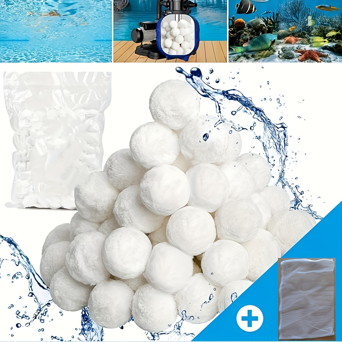 TEMU 1pc Pool Filter Balls For Sand Filter 200g Vacuum Packing With Laundry Bag Pump For Above Ground Pool, Filter Balls Replace Pool Filter Sand