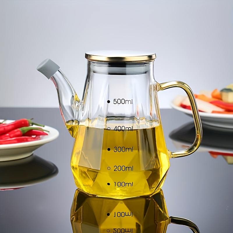 TEMU Quadrilateral Glass Oil Bottle, Elegant Heat-resistant Oil Dispenser With Stainless Steel Lid, Leak-proof Design For Kitchen & Dining, Perfect