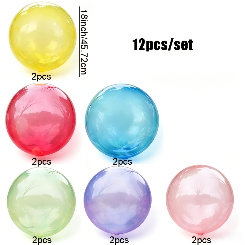 Image of 12pcs 18-inch Multicolor Transparent Pop Ball Balloon Set Camping Theme Party Decoration Graduation Bride Gift Party Background Decor Wedding Birthday Party Supplies