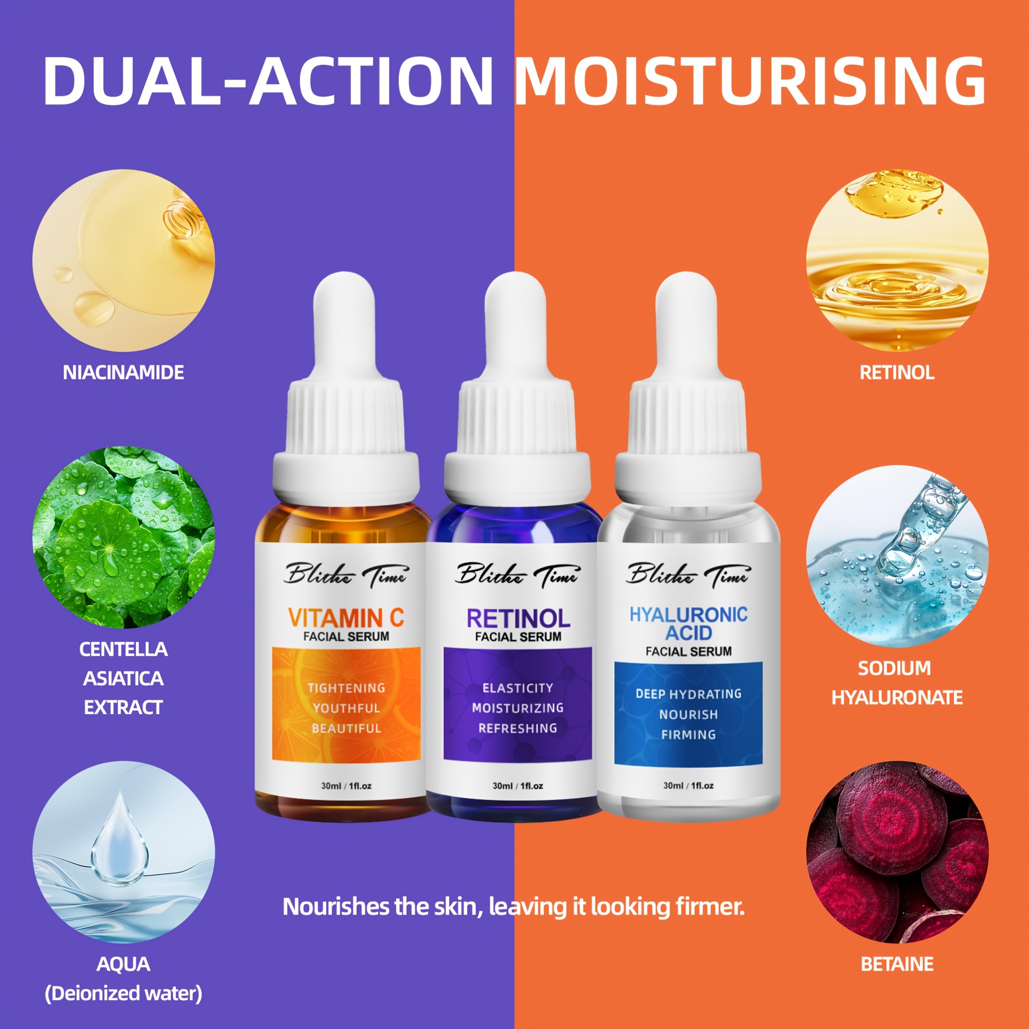 30ml * 3 komada/set Esencija za lice u tri bočice, Intenzivna hidratacija, Set za praznični poklon, Svijetlo bež set za njegu, Esencija za hidrataciju lica, Sadrži hijaluronsku kiselinu, vitamin C, retinol Sefralls