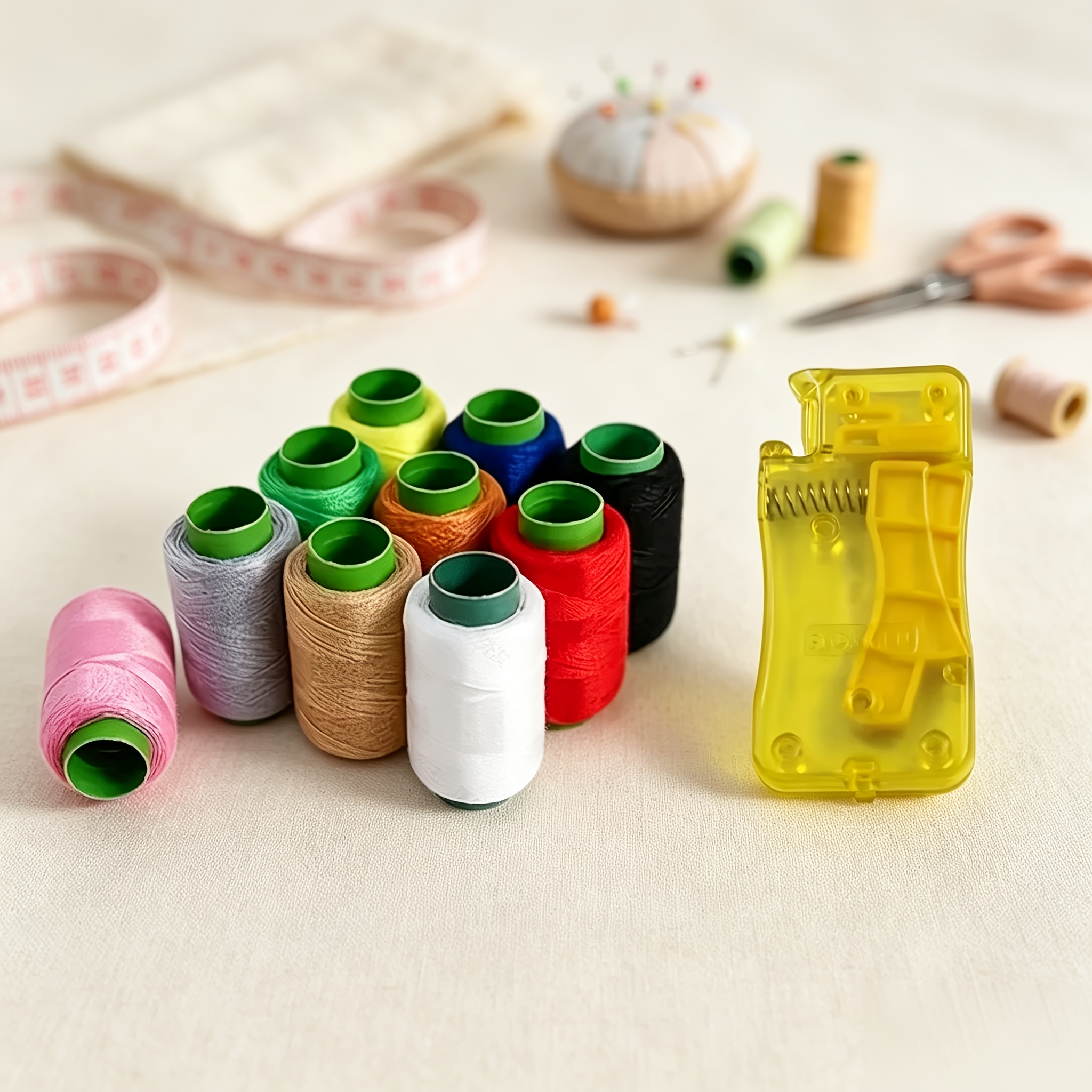TEMU 1 Set Of 10 Rolls Of Colored High-quality Threads With 1 Threader, Suitable For Hand Sewing And Sewing Machine , Used To Repair Jeans, Bedding,