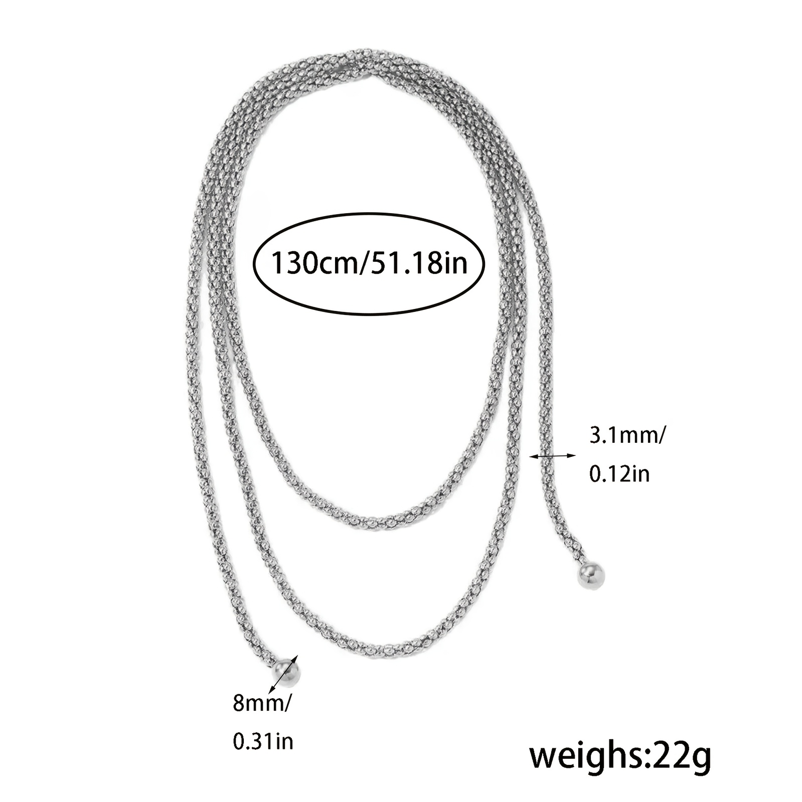 TEMU 1 collana a catena di popcorn in acciaio inossidabile per donna, collana a Y regolabile, collana a sciarpa lunga per , regalo di gioielli per