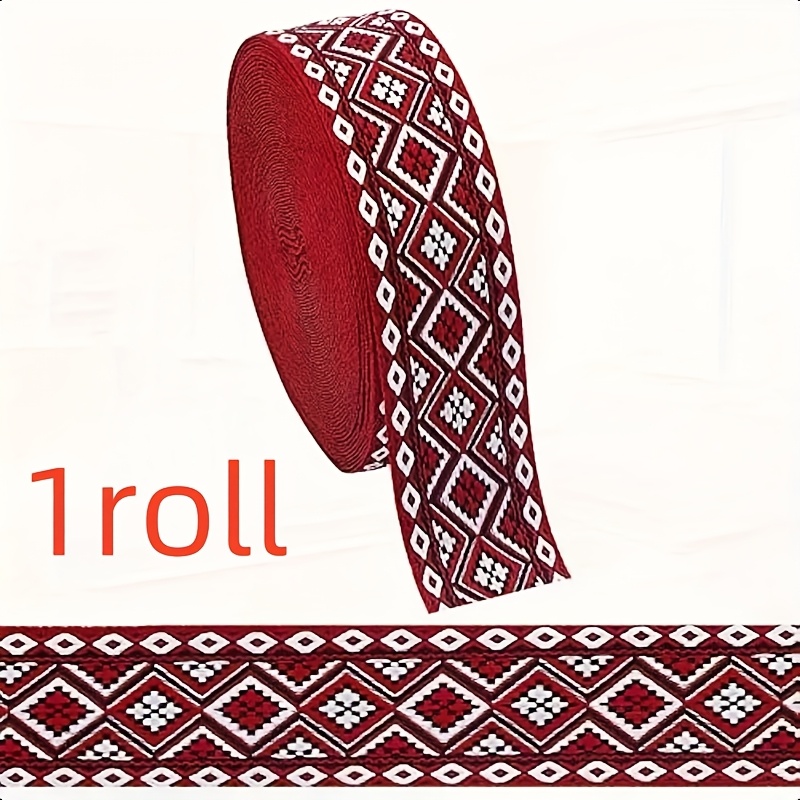 E-shop /118.11In/Vintage Jacquard Band - Rot Weiß Kariertes Blumen Stickerei Satinband, 1.25 Zoll Breites Strapazierfähiges Gewebe, zum Nähen,
