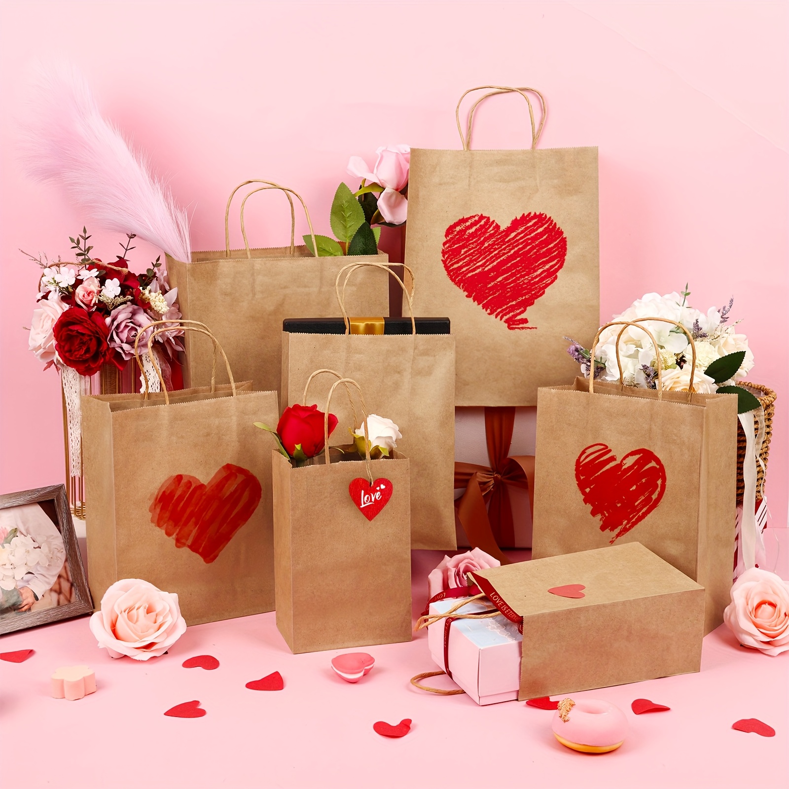 

120pcs Paper Bags In 3 Sizes, Brown Paper Bags With Handles Bulk Paper Gift Merchandise Bags For Business, Shopping, For Valentines Decorations, Gift Wrapping