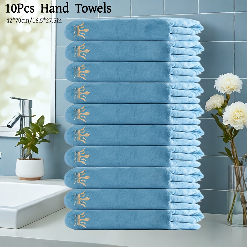 MIANDUDU 10pcs Luxury Microfiber Towel Set - Quick-Dry, Large Bath & Hand Towels (16.5"x27.5"/42x70cm) with Red Border & Golden Crown Logo
