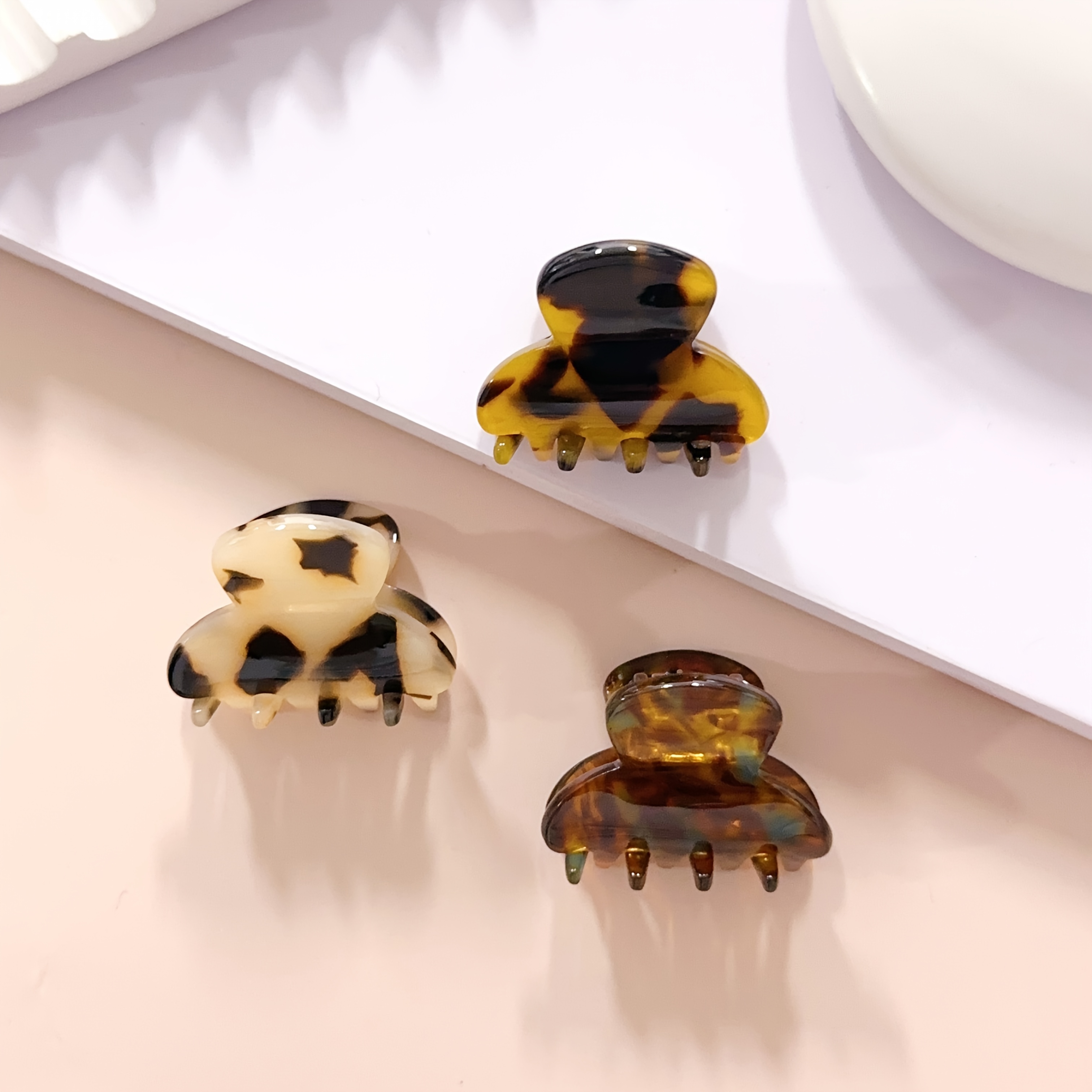 TEMU A Set Of 3pcs Of Sweet And Elegant Small-sized Acetate Hair Clips Featuring A Gradient Leopard Print And Solid Colors, Suitable For Styling