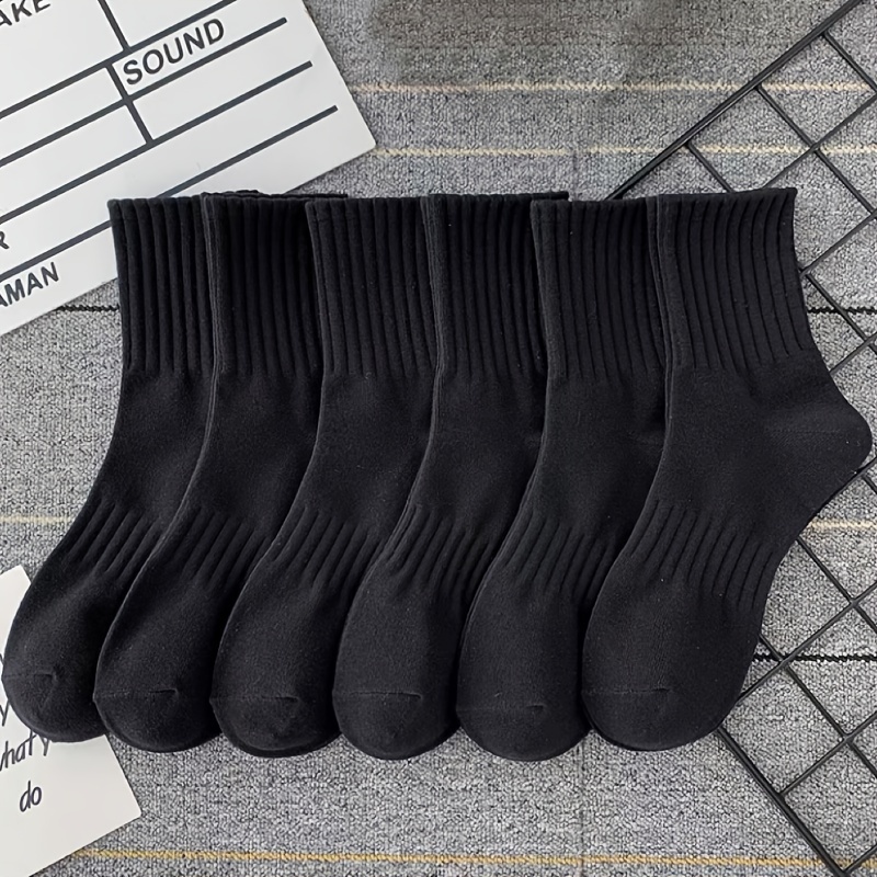 

6 Pairs Of Men's Solid Color Cotton Knitted Crew Socks, Soft Comfy Casual Soft & Elastic Crew Socks, Ideal Gifts For Friends, Spring & Summer