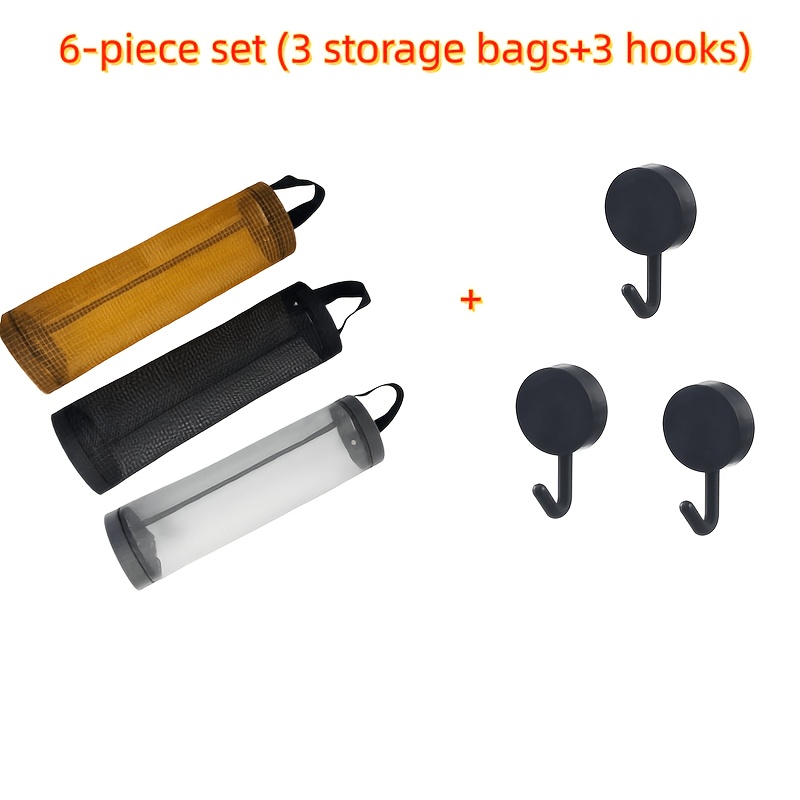 TEMU Set da 6 sacchetti portaoggetti da cucina con ganci (3 sacchetti portaoggetti + 3 ganci) - Organizzatore riutilizzabile a rete di plastica da
