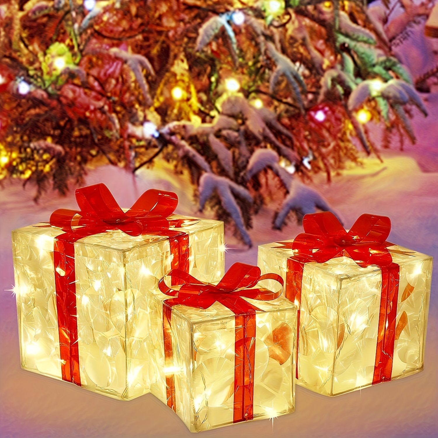 TEMU A Collection Of 3 Clear Warm White Christmas Boxes With , Usb Or Batteries, Featuring Lighting Settings, Ideal For Christmas Trees, Home