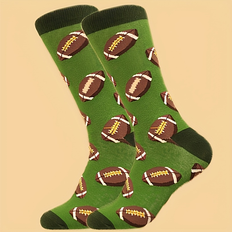 Image of 1 Pair Union Socks - Mid-tube Sports Sock With Print ( Balls & Trophies) - Breathable For Training, Casual Athletic Wear - Novelty Gift For Fans - Comfortable Mid-calf Apparel
