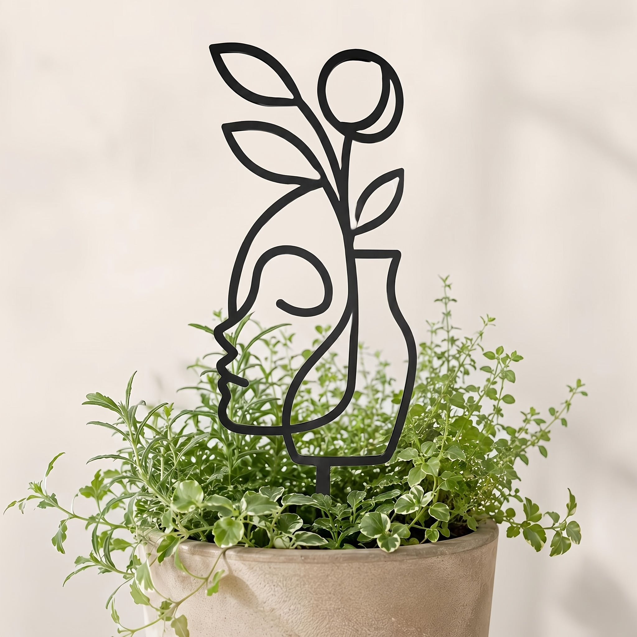 TEMU Support esthétique en métal noir pour plantes, motif de visage féminin, idéal pour Pothos, plantes grimpantes, fleurs fraîches, treillis,
