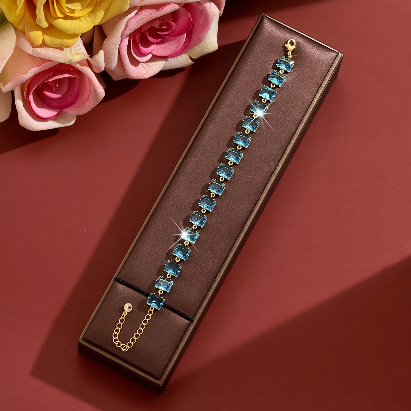 Light Luxury Sea Blue Square Chain Bracelet, Summer Accessory