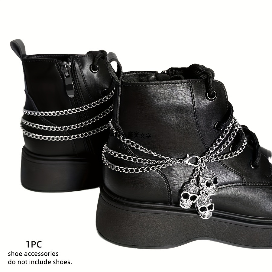 

1pc Punk Skull Charm Multi-layer Iron Alloy Shoe Chain - Exaggerated Boot Accessory With Head Decoration