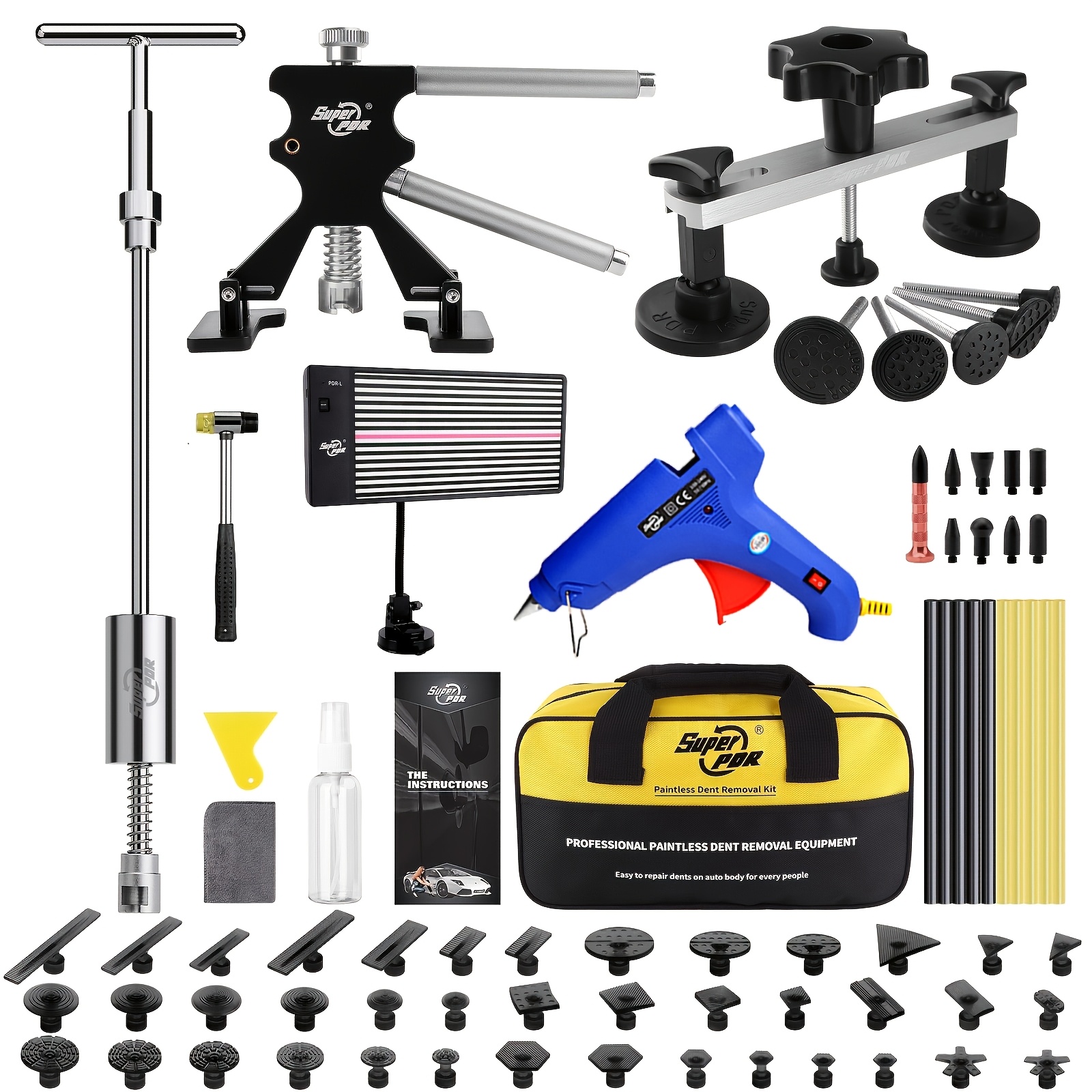 Super Pdr Paintless Dent Repair Kit - 76pcs Auto Dent Puller Tool Set With Dent Lifter, Glue Sticks For Car Body Hail Dent Removal